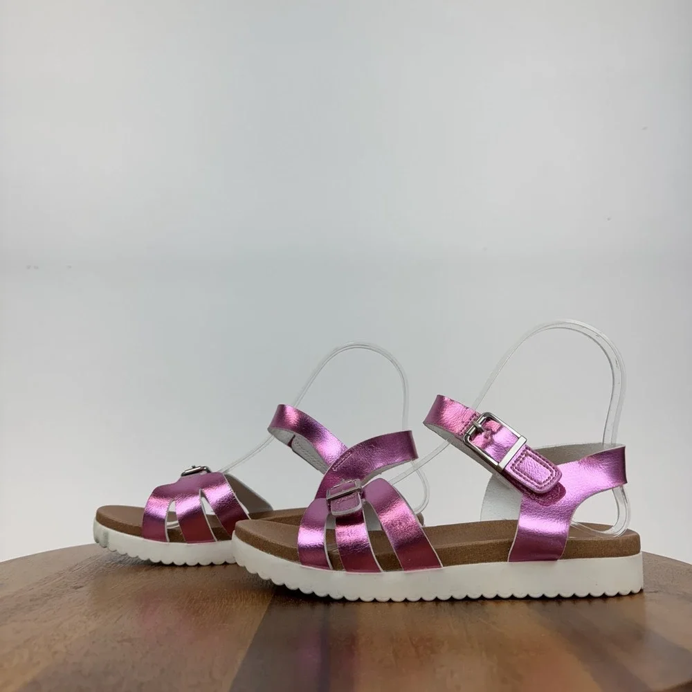 New Big Kids Girls Nina Lacey‎ Metallic Pink Strappy Platform Sandals Size 2 Y